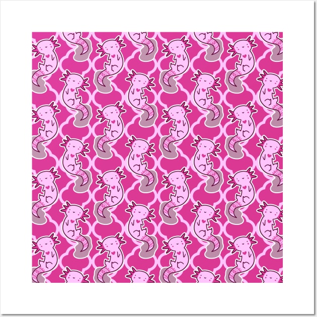 Axolotl Pink Quatrefoil Pattern Wall Art by saradaboru